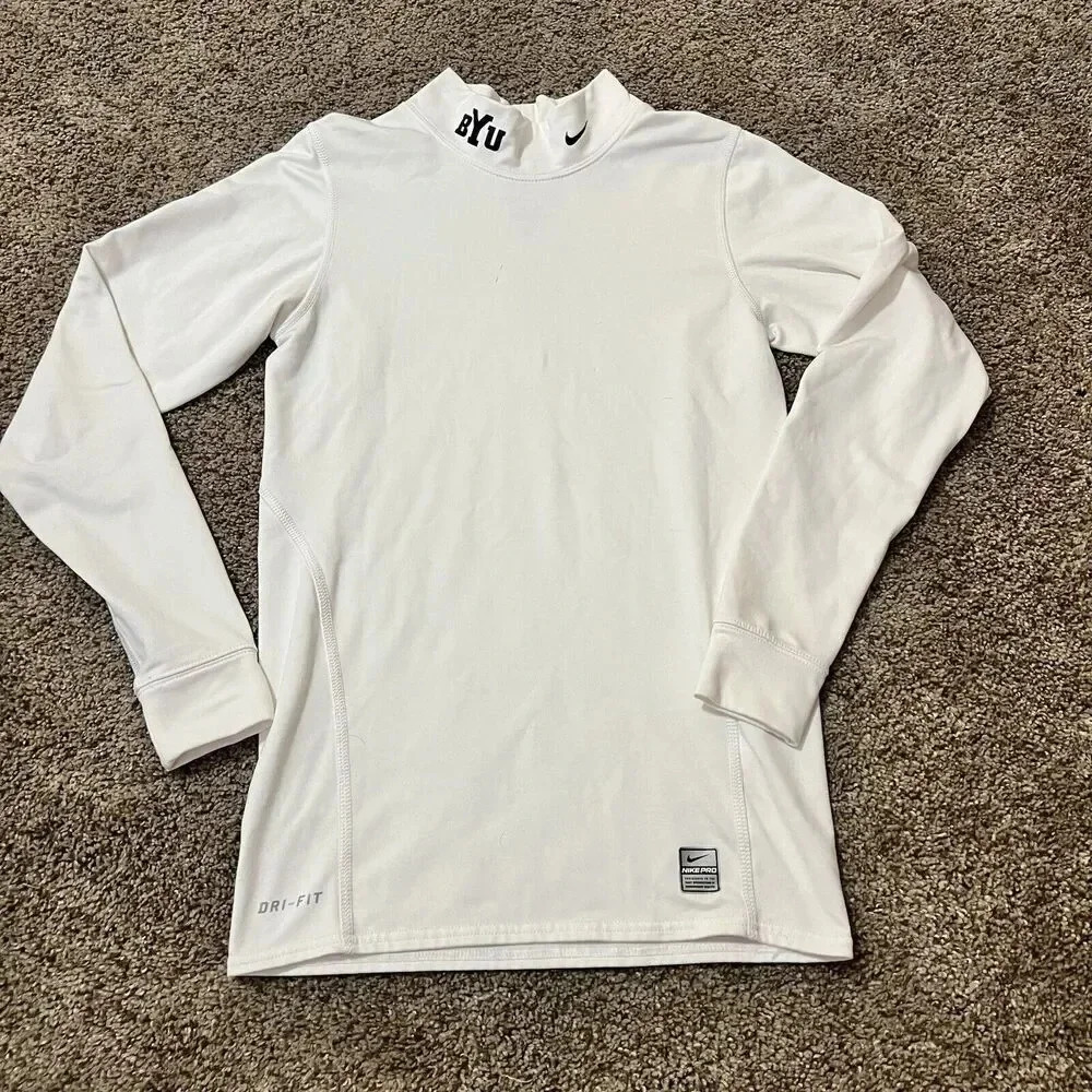 Nike Dri-Fit Long Sleeve Shirt Womens White BYU Mock Neck Thermal Run Panthers M